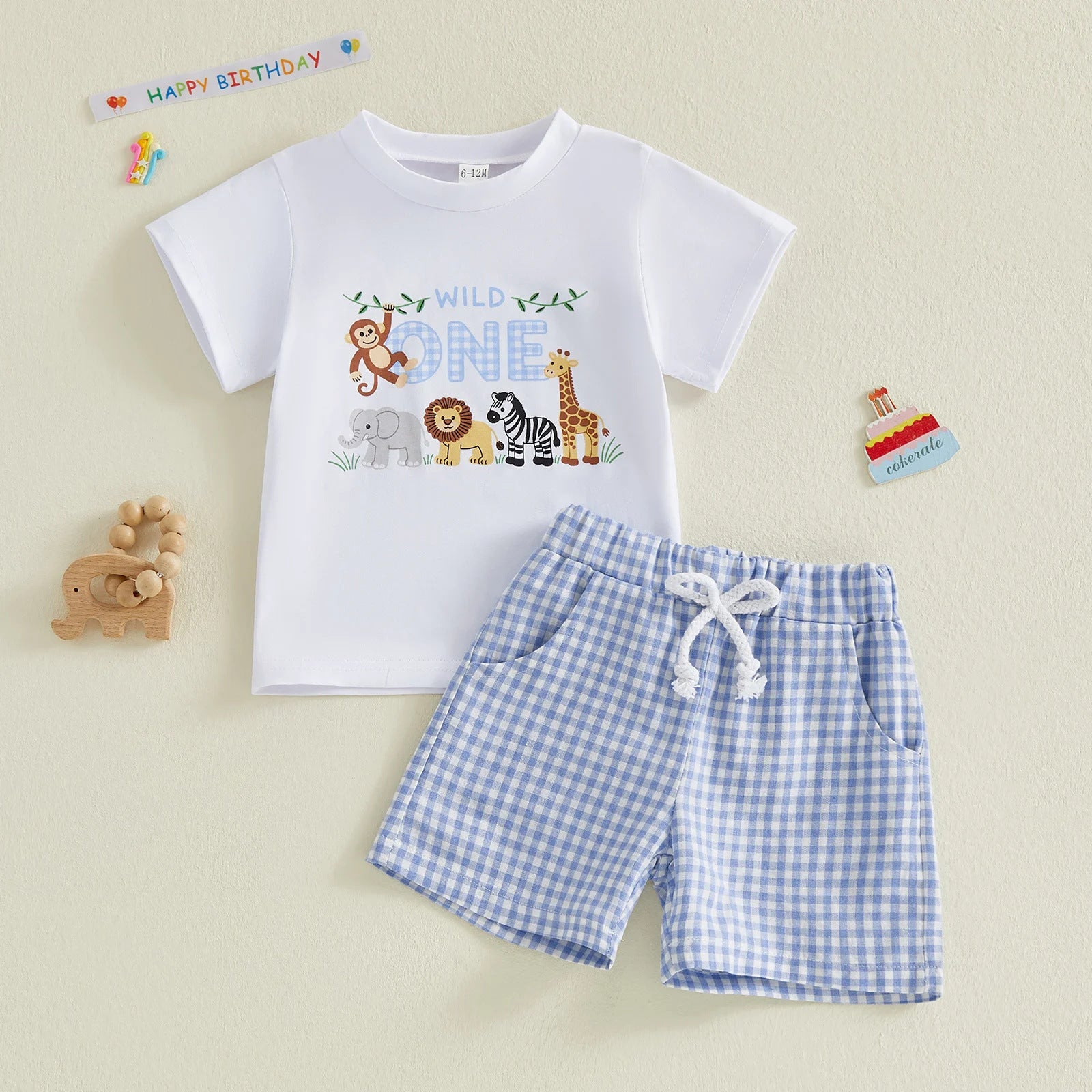 T-shirt d'anniversaire pour garçons et shorts en Plaid