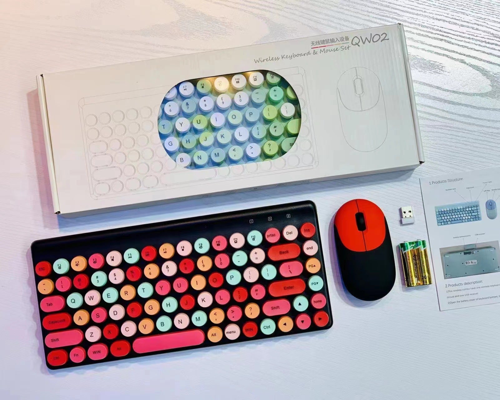 Compact, Mini sans fil portable coloré Retro Polka-Dot Key-Mouse Combo
