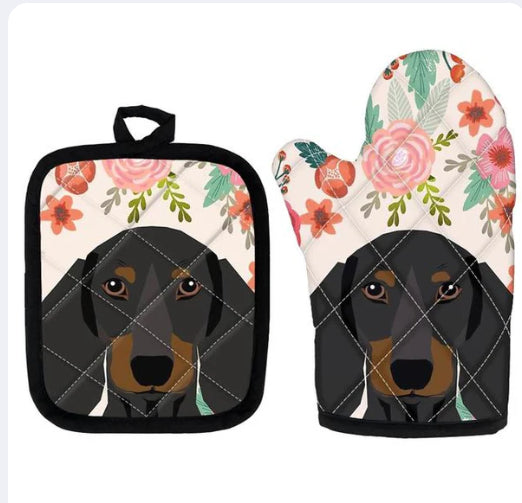 Imprimé mignon Pug Isolé Four Mitt et Trivet Set 2 pièces