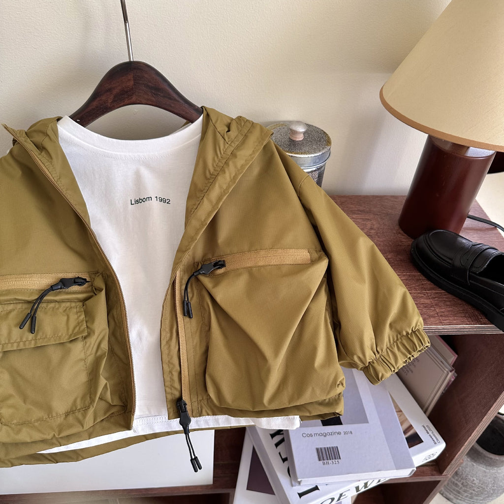 Garçon Solid Color Short Hood Shell Veste