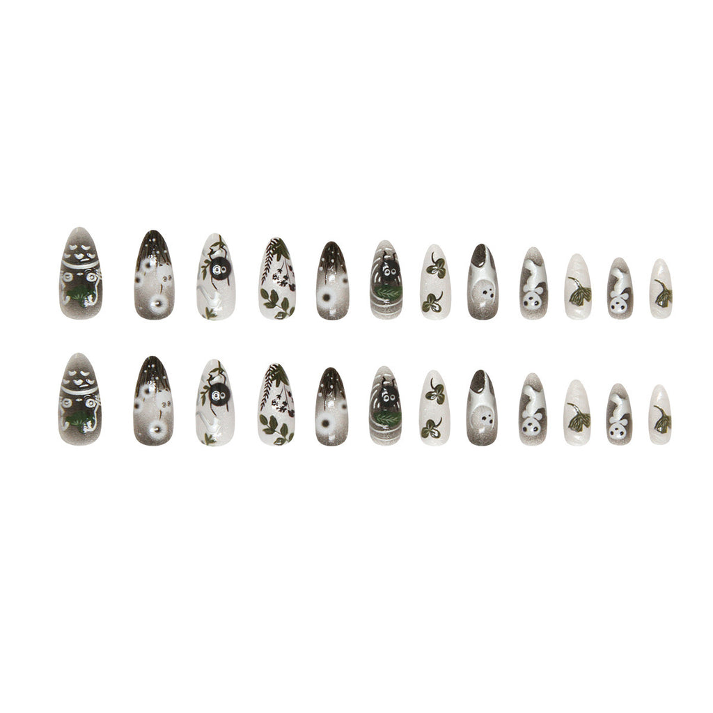 24Pcs Forest Style 3D Embossed Cat Eye Press sur les ongles