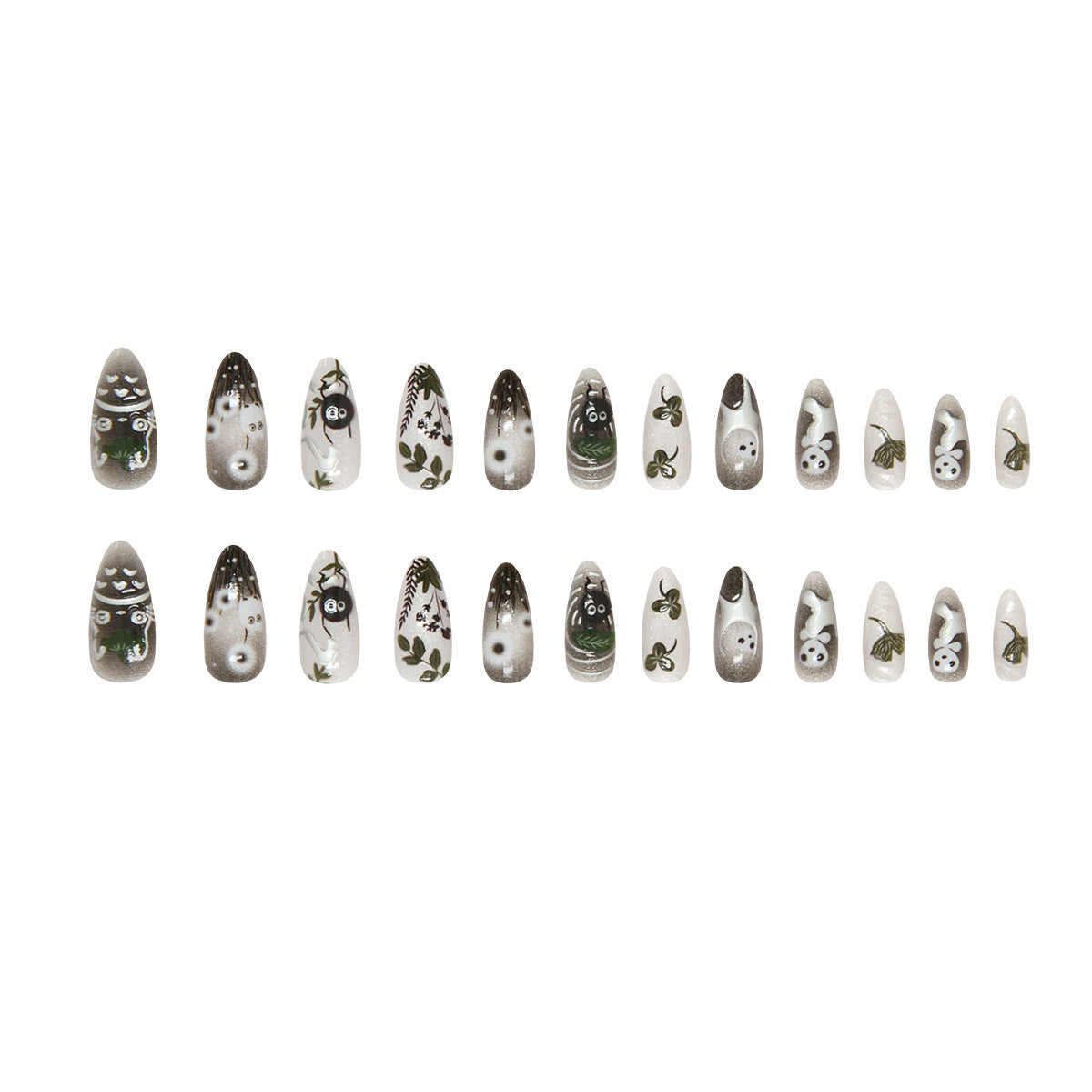 24Pcs Forest Style 3D Embossed Cat Eye Press sur les ongles