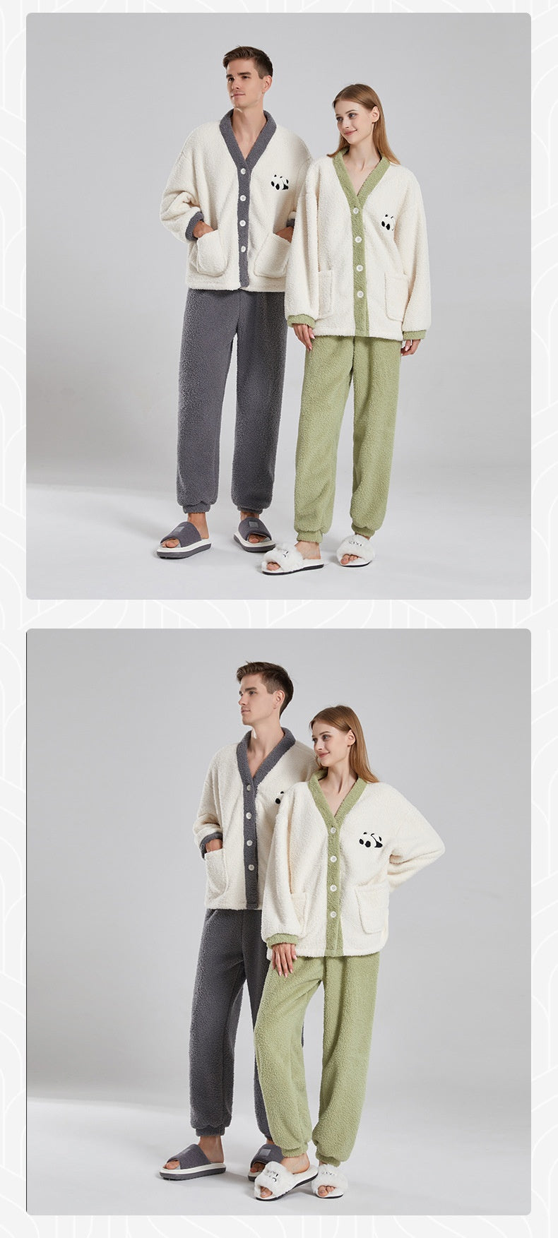 Couple Pyjamas Femmes Coral d'hiver polaire épais vêtements occasionnels demi velours bande dessinée