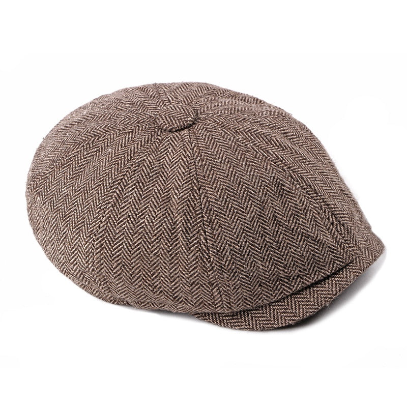 Fashion Retro Octagonal Chapeau Homme Mode Plaid Beret