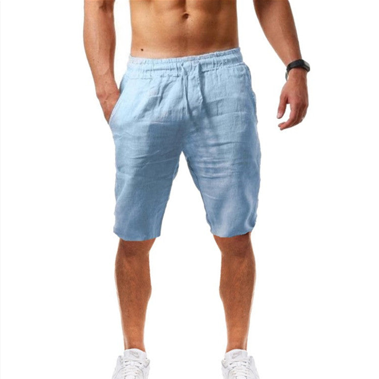Wish Aliexpress Summer Large Size Loose Lin Breathable Cinq-Point Pantalons Sport Homme Cas