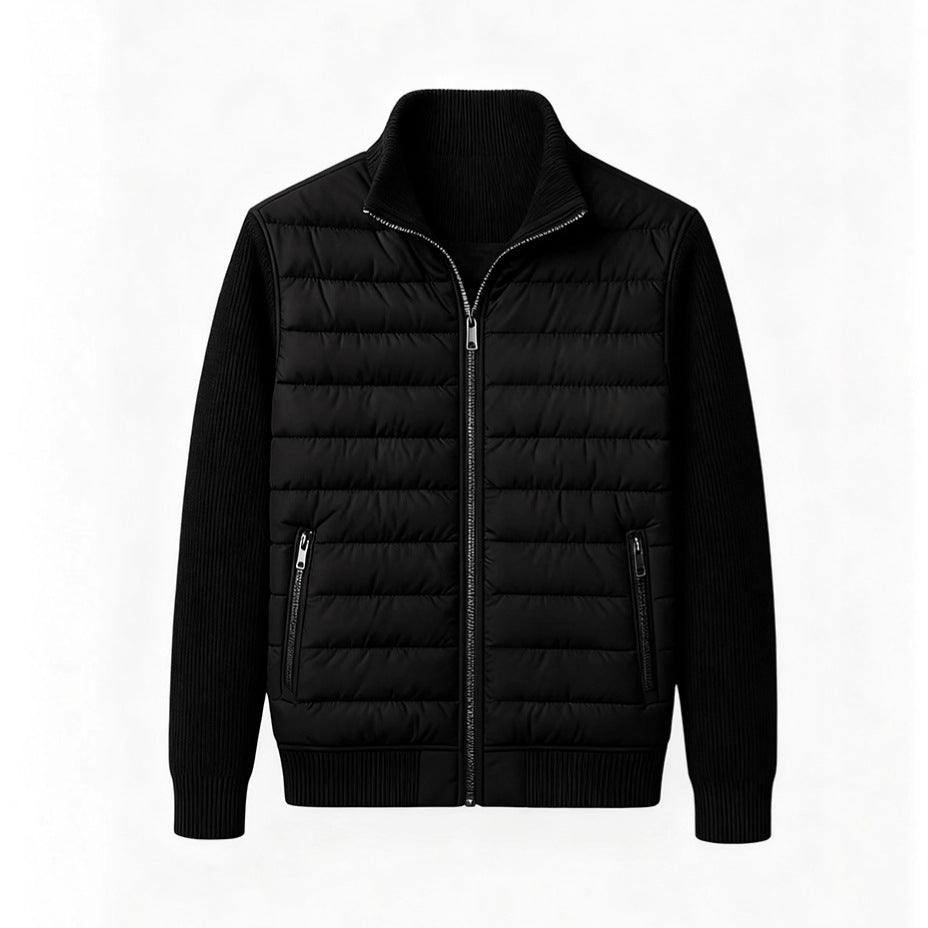 Stand-collar Patchwork Mode Casual Zip-up Cardigan Coton rembourré Coat