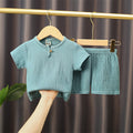 Short-sleeved cotton-linen T-shirt and shorts