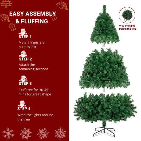 FCH 6ft matériau PVC bricolage 150 lumières couleur chaude 8 modes 1050 branches arbre de Noël vert