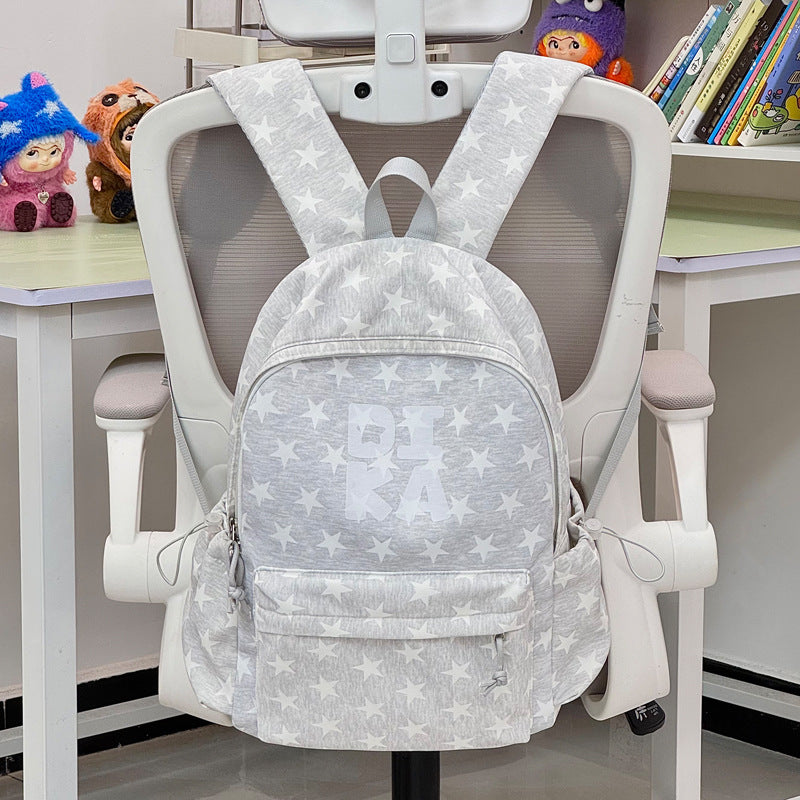 Star-print Backpack Minimalist Letter Design Léger
