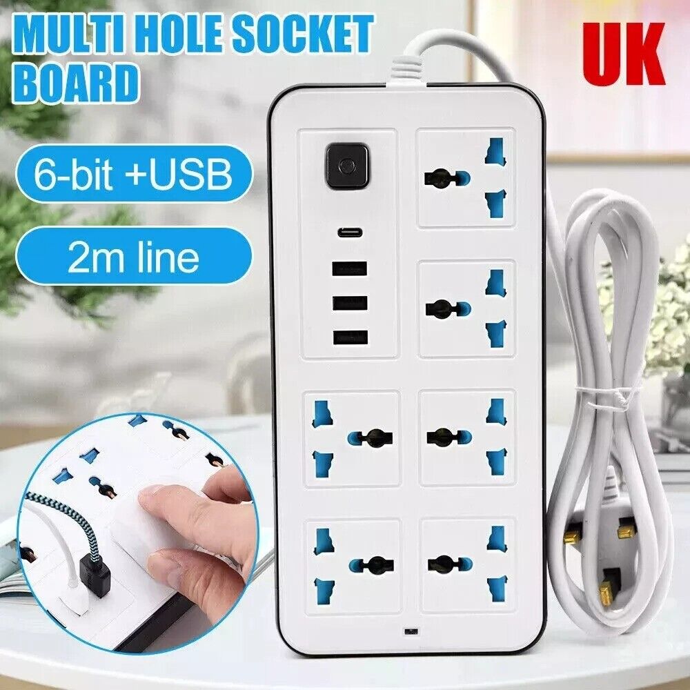 Extension câble câble électrique secteur alimentation 6 Gang 3 USB 1 prise de port de type C