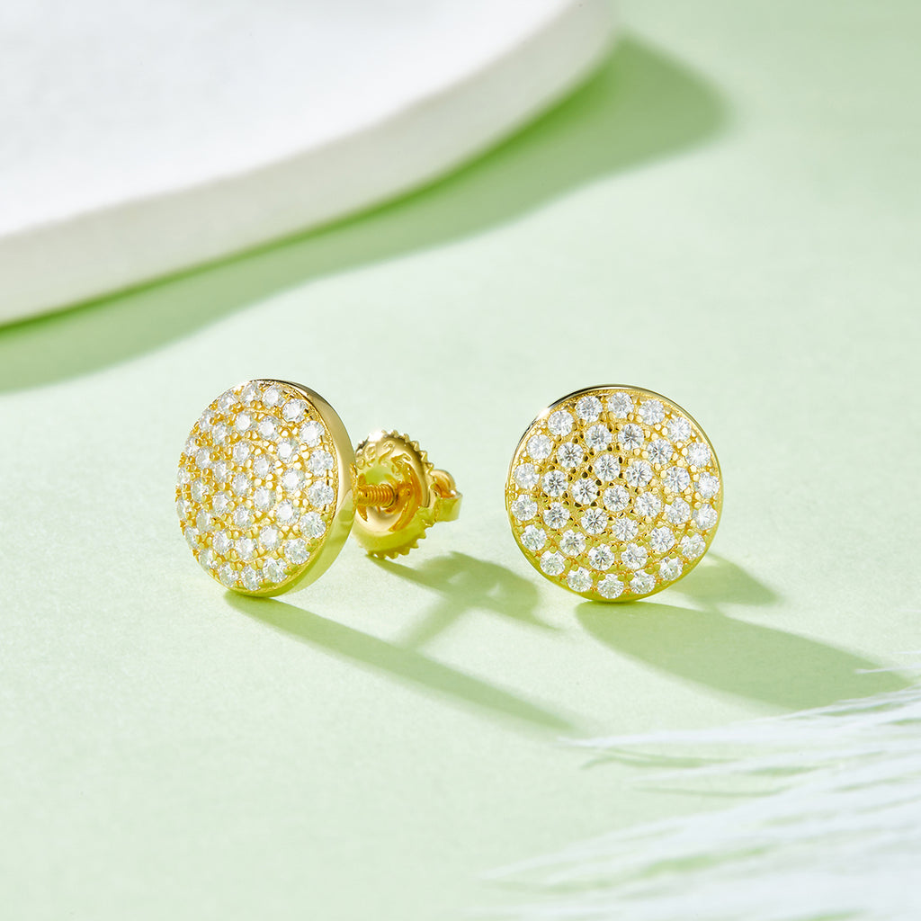 S925 Argent Sterling 74pcs D Couleur VVS1 Boucles d'oreilles Moissanite ronde 10mm Pave 1.6g Scre