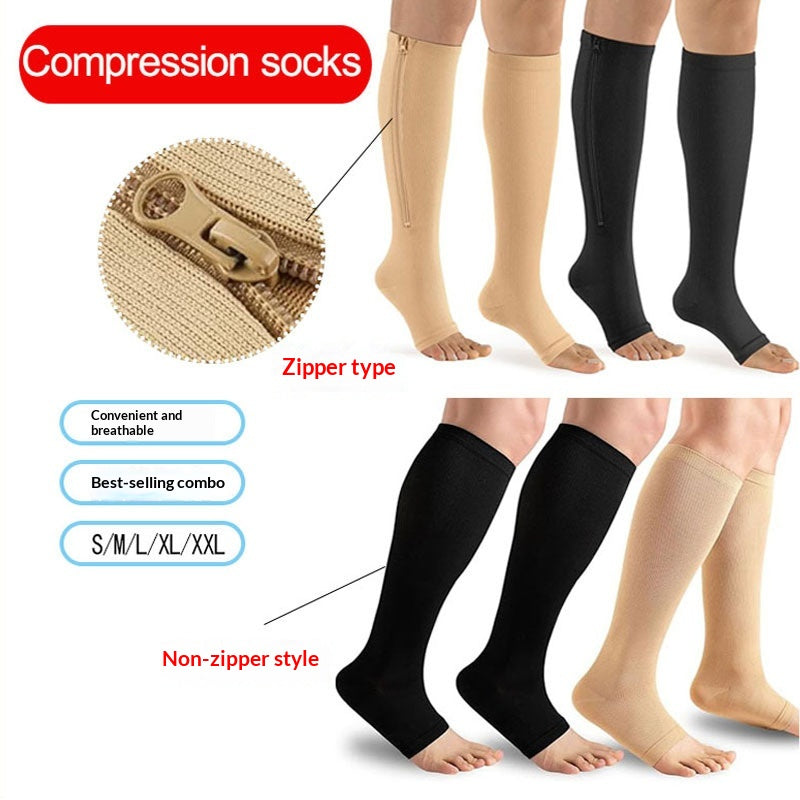Chaussettes à compression zippées Chaussettes à orteil ouvert