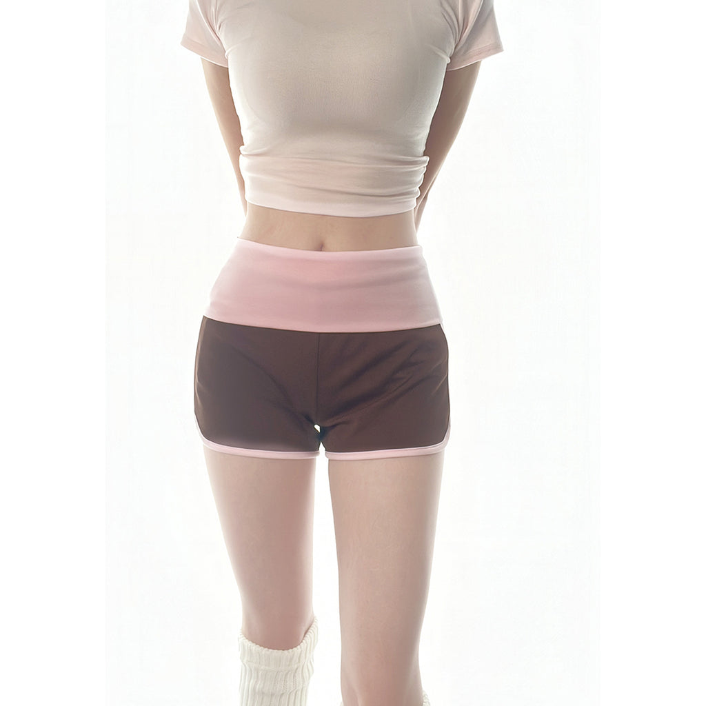 Shorts de sport pour femmes en couleur rose et café
