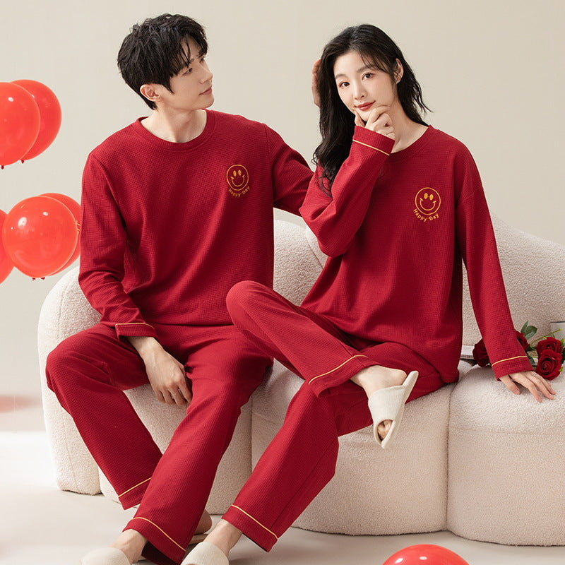 AutumnHinter Pajama Set pour les couples manches longues Red Casual Loungewear