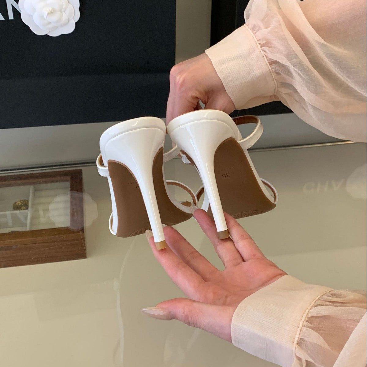 Doigts pointus Strass Mules Slingback Talon ultra-haut