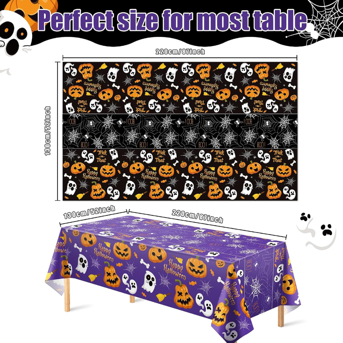 Halloween nappe en plastique 2 pack de couverture de table jetable pour Halloween Party Decor