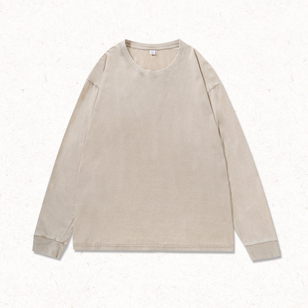 T-shirt à manches longues lavé américain Vibe Trendy marque masculine Loose High Street Versatile H