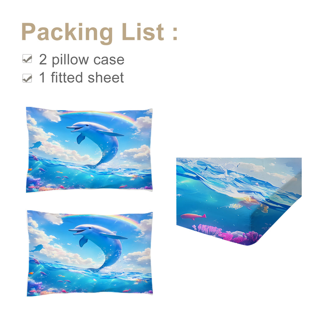 Ensemble de draps 3Pcs Dolphin Imprimé avec 1 draps