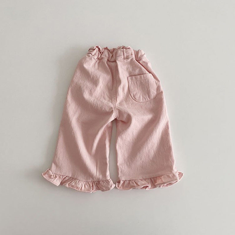 Printemps bébé fille Rétro oreille en bois Casual dentelle Pantalon large-lég enfant Pantalon de mode