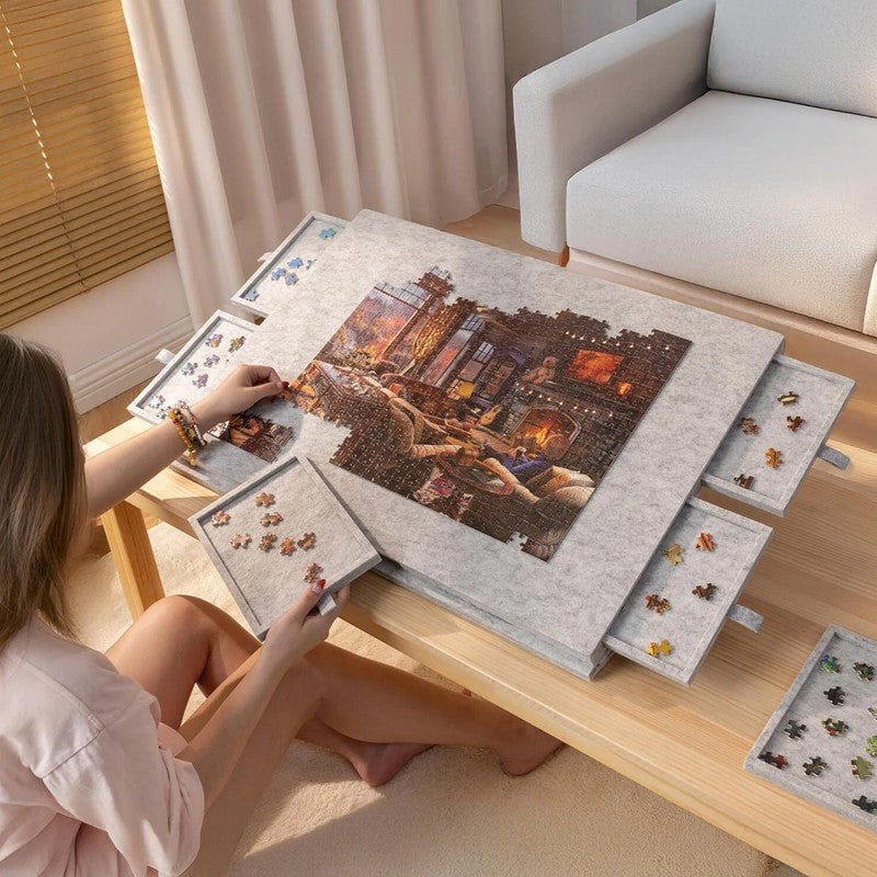 Felt Jigsaw Puzzle Board Portable Puzzle Rangement-Table W 6 Tiroir coulissant 1o00pcs