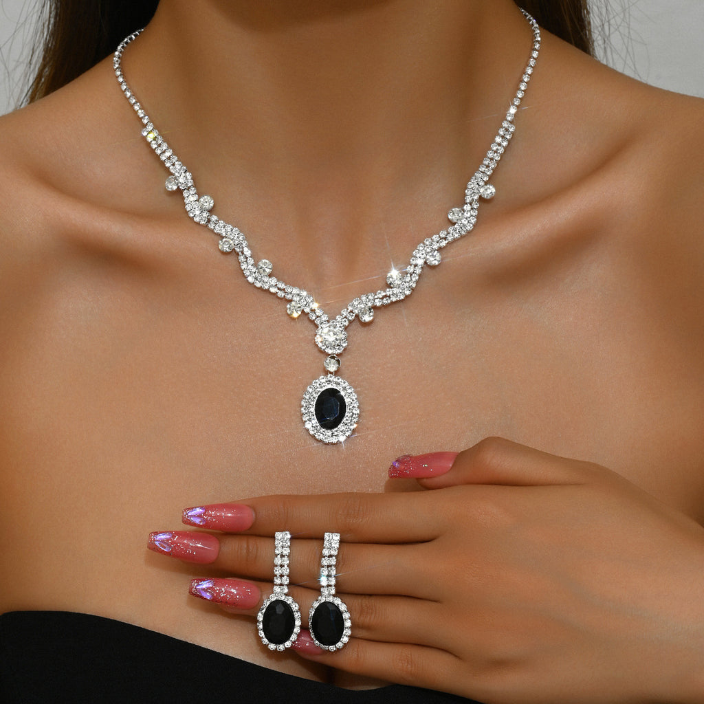 Femmes Simulated Emerald Oval Halo CZ 2Pcs Ensemble de bijoux