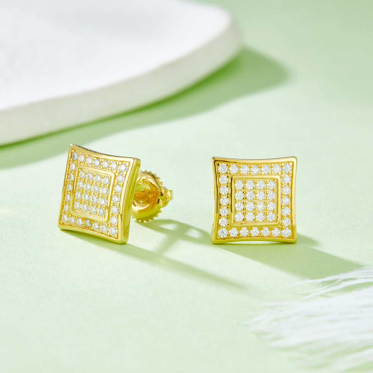 S925 Argent Sterling 76pcs D Couleur VVS1 Moissanite Carré Boucles d'oreilles Sterling 10mm Vis dos Hy