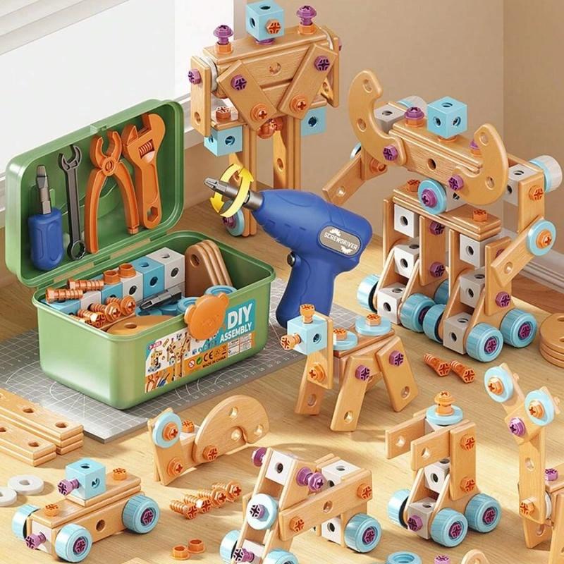 126-Piece Creative construction en bois et jeu d'outils éducation précoce
