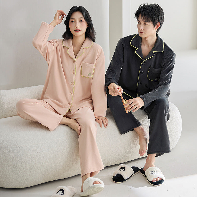 Couples Pyjama AutomneHiver Épaisseur Fleece-lined Fleece Hommes Ensemble