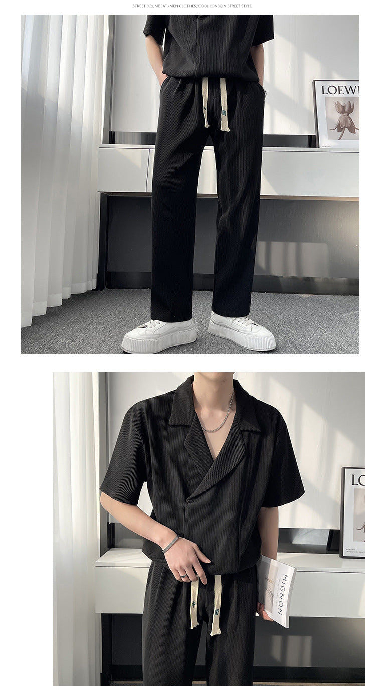 Chemise en soie de glace mince d'été Outfit Hommes Sports de loisirs Ensemble deux pièces