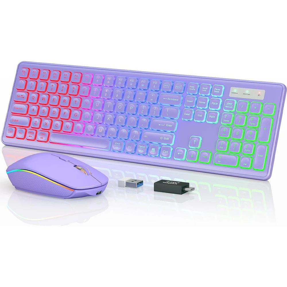Clavier sans fil 24g rétroéclairé et combinaison de souris rechargeable