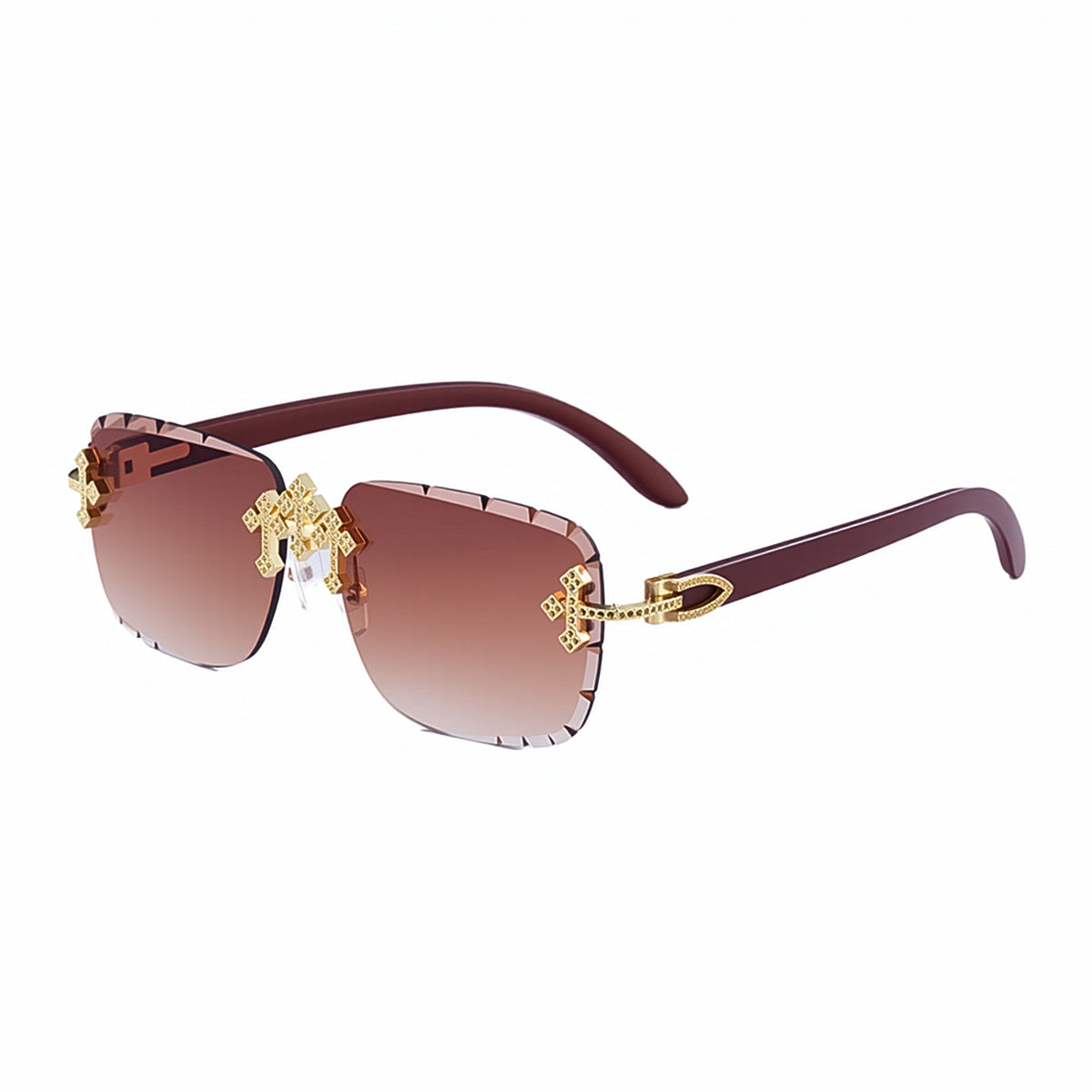 Lunettes de soleil européennes et américaines rétro sans cadre pour les hommes avec des bords diamantés et l'imitation