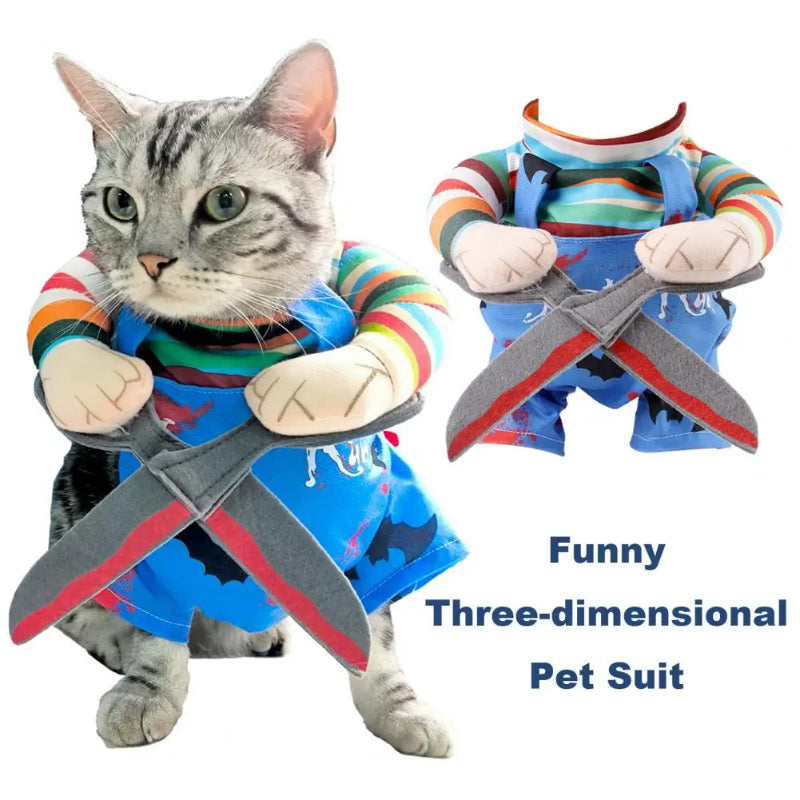 Costume d'Halloween pour animaux de compagnie Cat Funny Outfit with Ajustable Straps Scissor Shaped Suit Cosplay