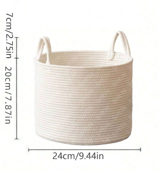 Panier de rangement tissé-blanc petit-avec poignée-1