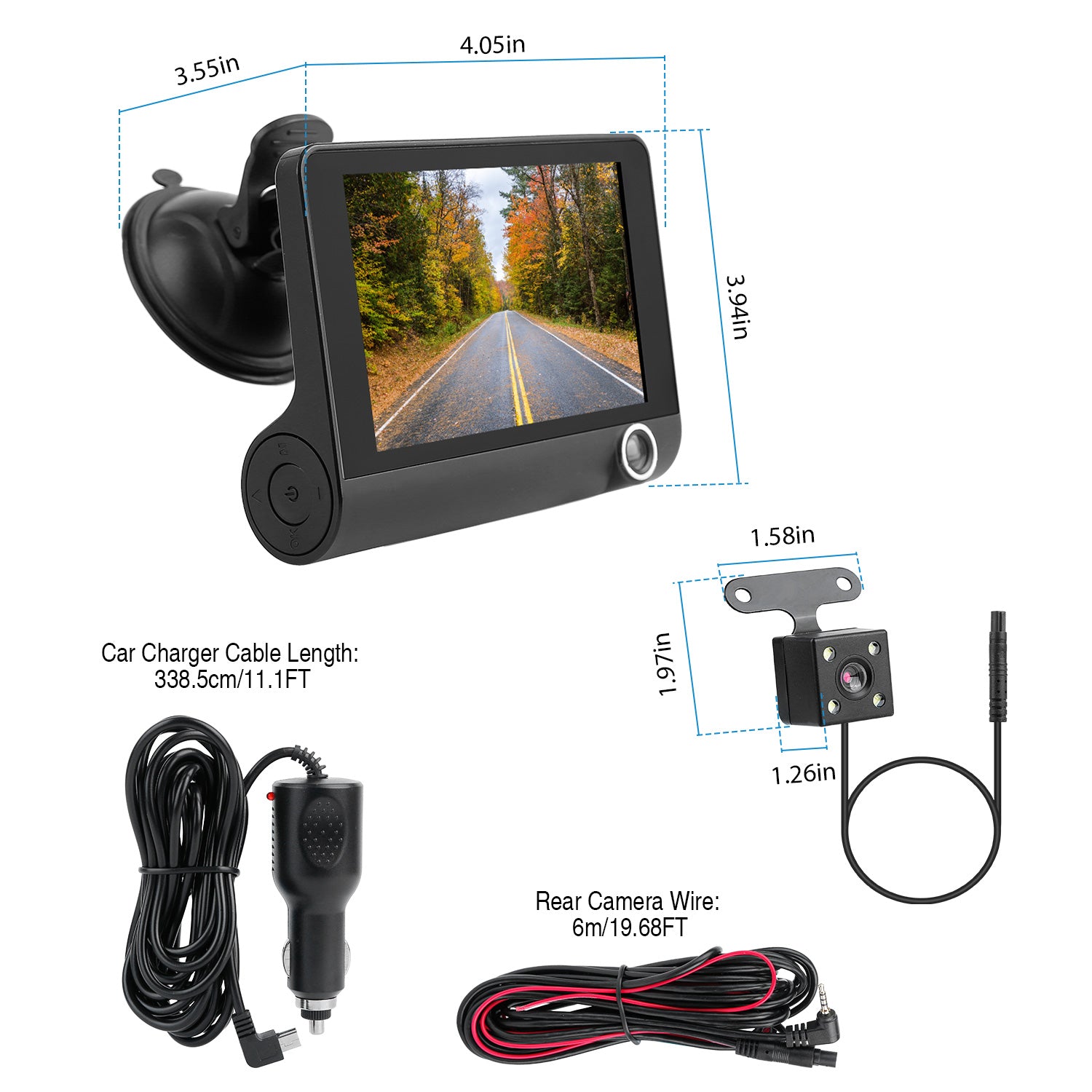 1296P Voiture DVR Dash Camera 4En 3 Lens Vehicle Drive Recorder Enregistrement sans couture