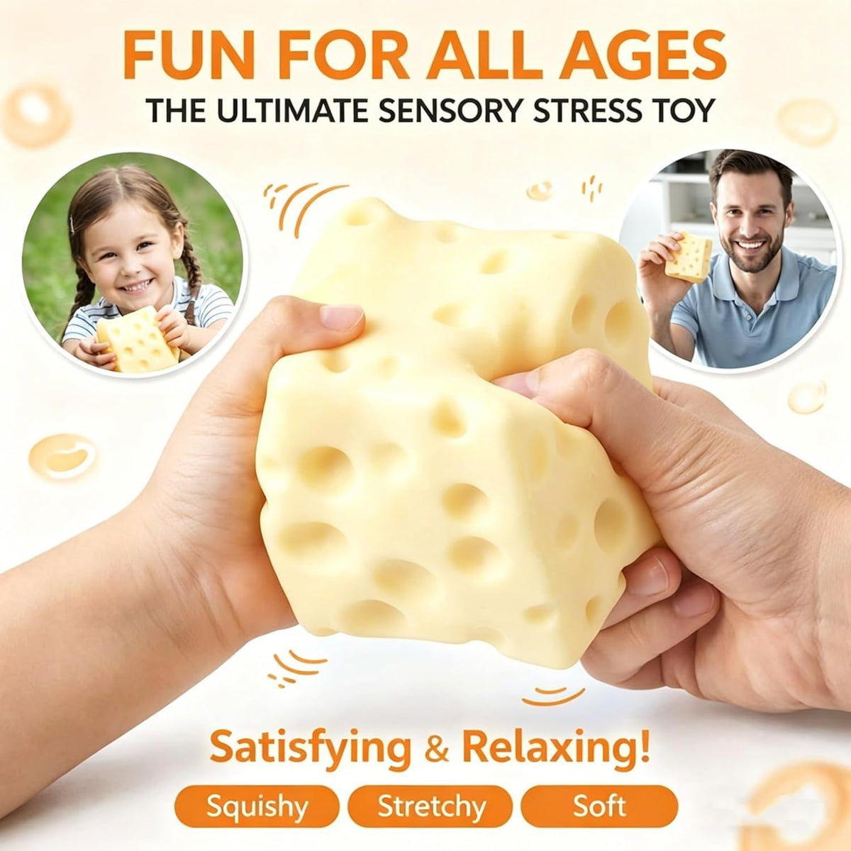 Jouet de fromage pour le stress et l'anxiété Relief Soft Skin-Feel Cheese Squeeze Toy