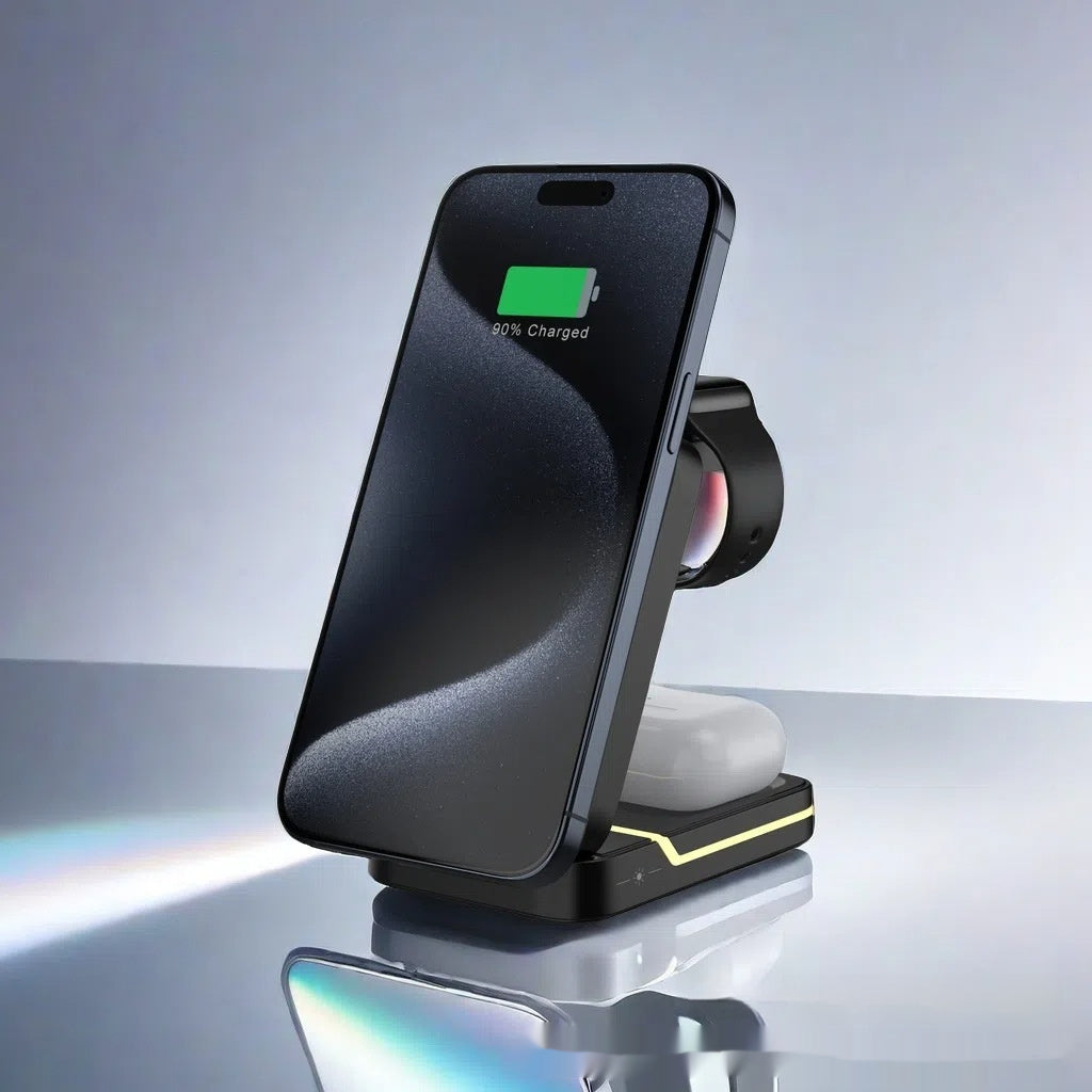 3-in-1 Foldable Fast Charging Stand with Magnetic Wireless Charging