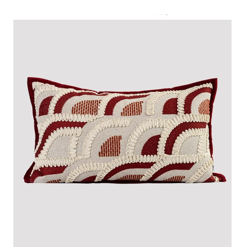Mid-Century Wabi-Sabi Brodé rouge Jacquard Oreiller pour la maison
