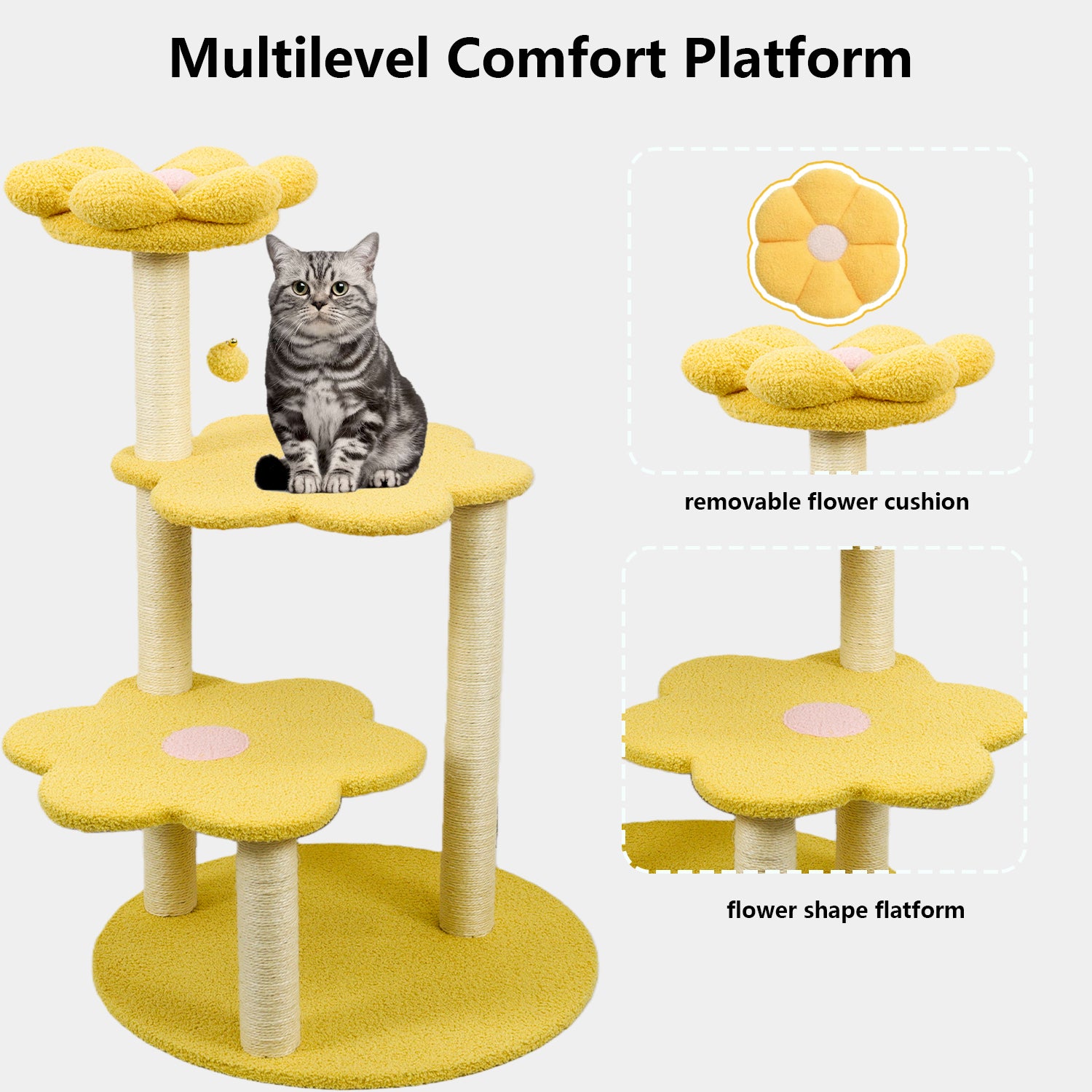 Arbre de chat avec perche confortable amovible & poteaux de scratch Suspension & Jouet Furnit de chat multi-niveaux