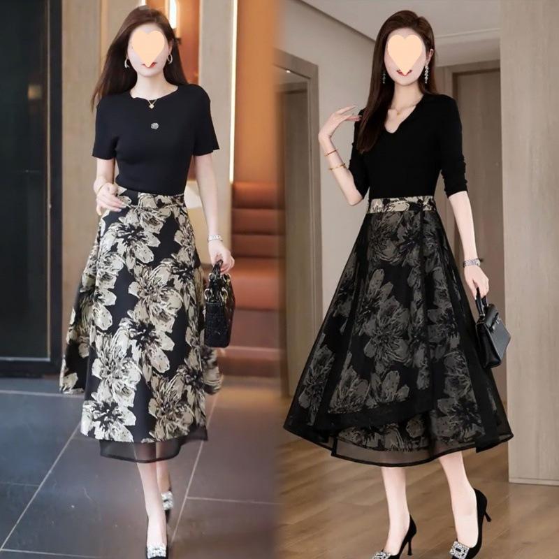Élégante jupe Florale Midi double face pour femmes