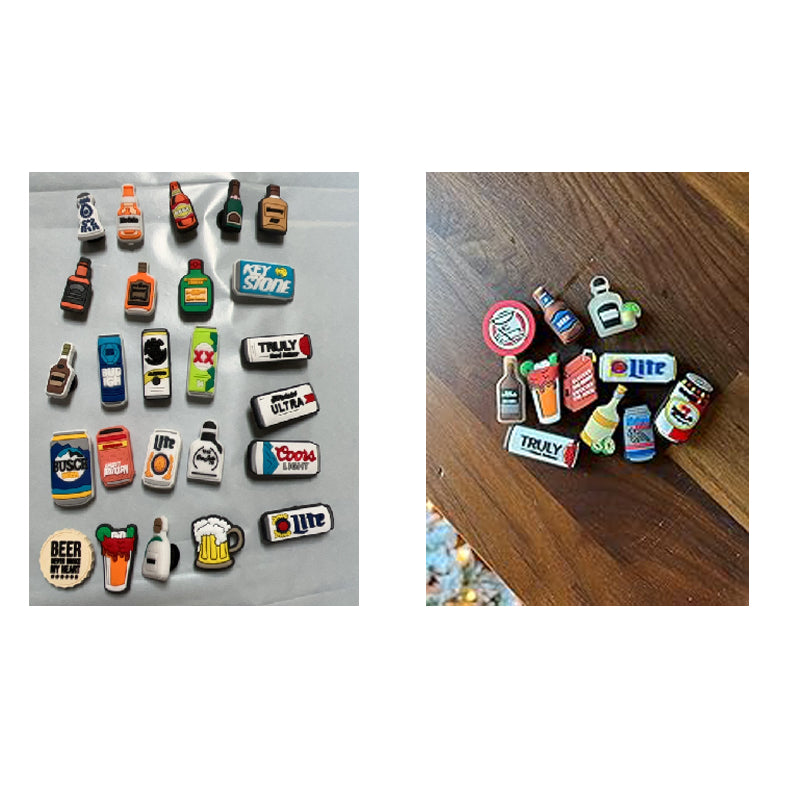 Lot aléatoire de 25 Pcs PVC Chaussures Charms Différents aliments bonbons et boissons Décoration de chaussures de bouteille