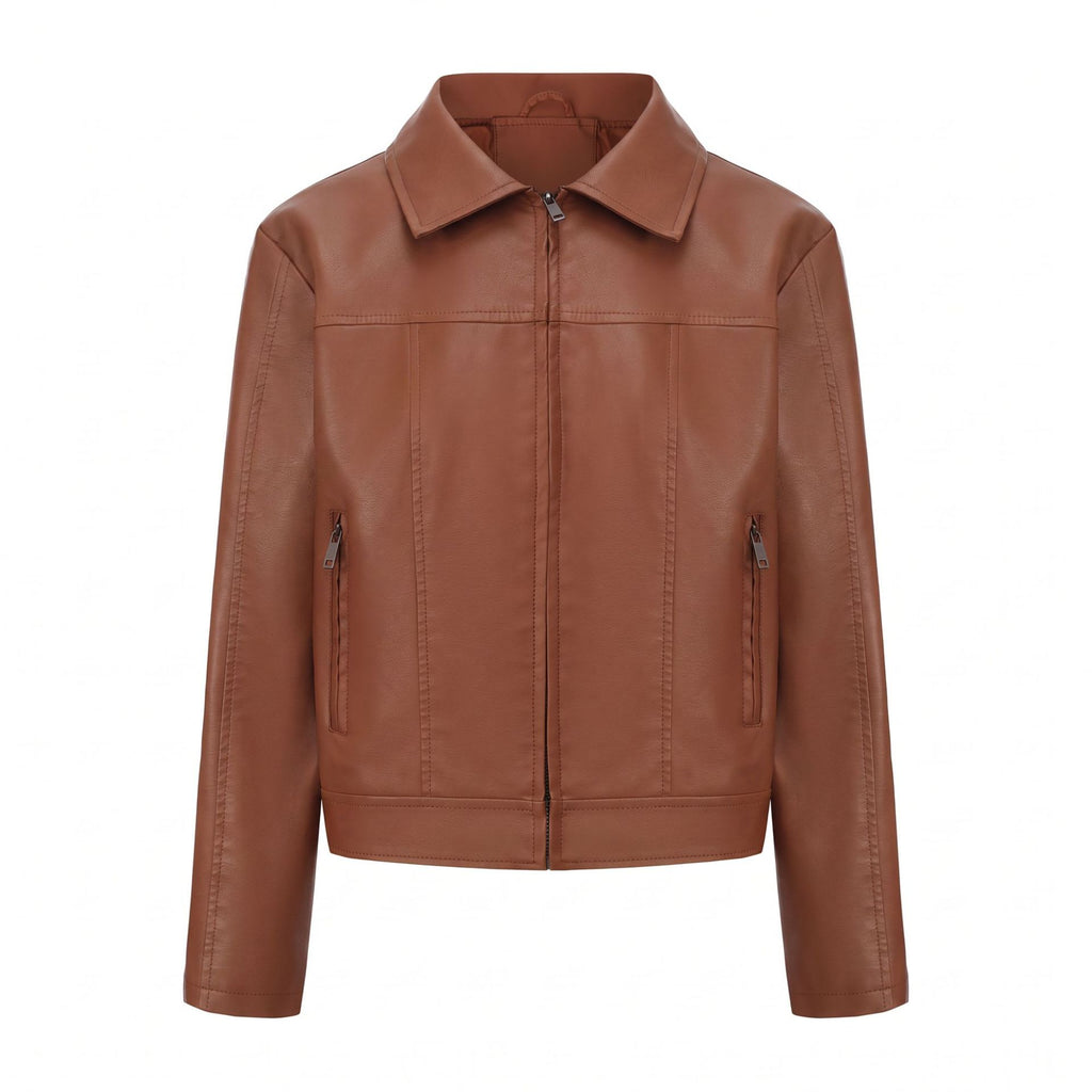 26 En cuir d'automne et d'hiver manches longues femmes minces Taille européenne manteau Mode Casual Zi