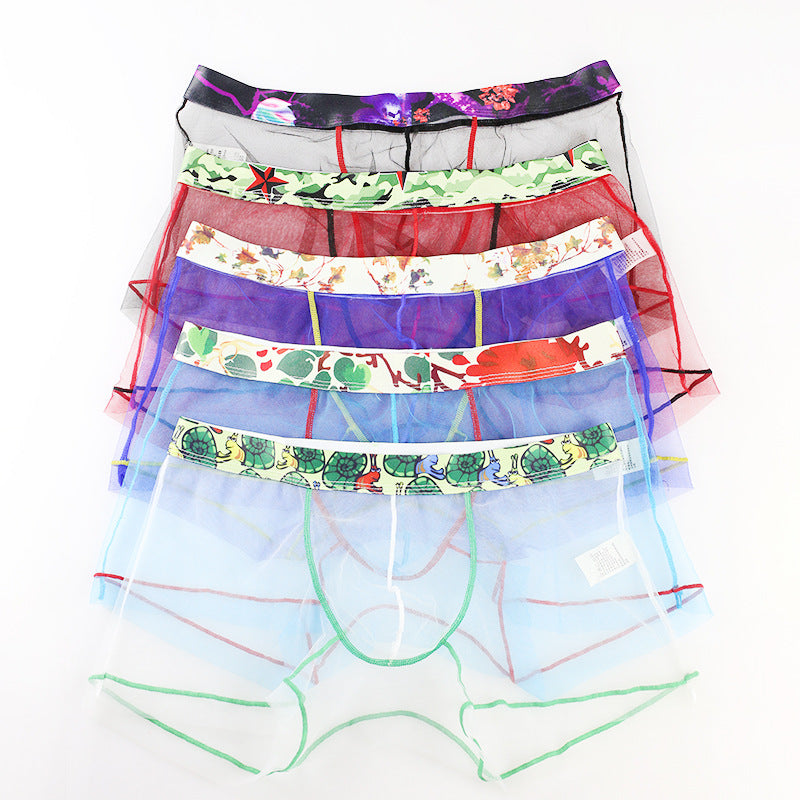 Men Sexy See-through Mesh High Elastic Boxers