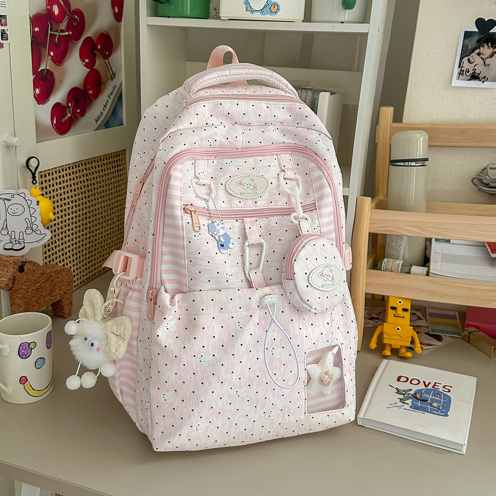 Sac à dos pour filles de style Polka-Dot Rose et Blanc