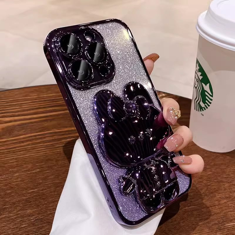 Étui de téléphone de lapin électroplaqué avec miroir de maquillage Couverture de protection graduée