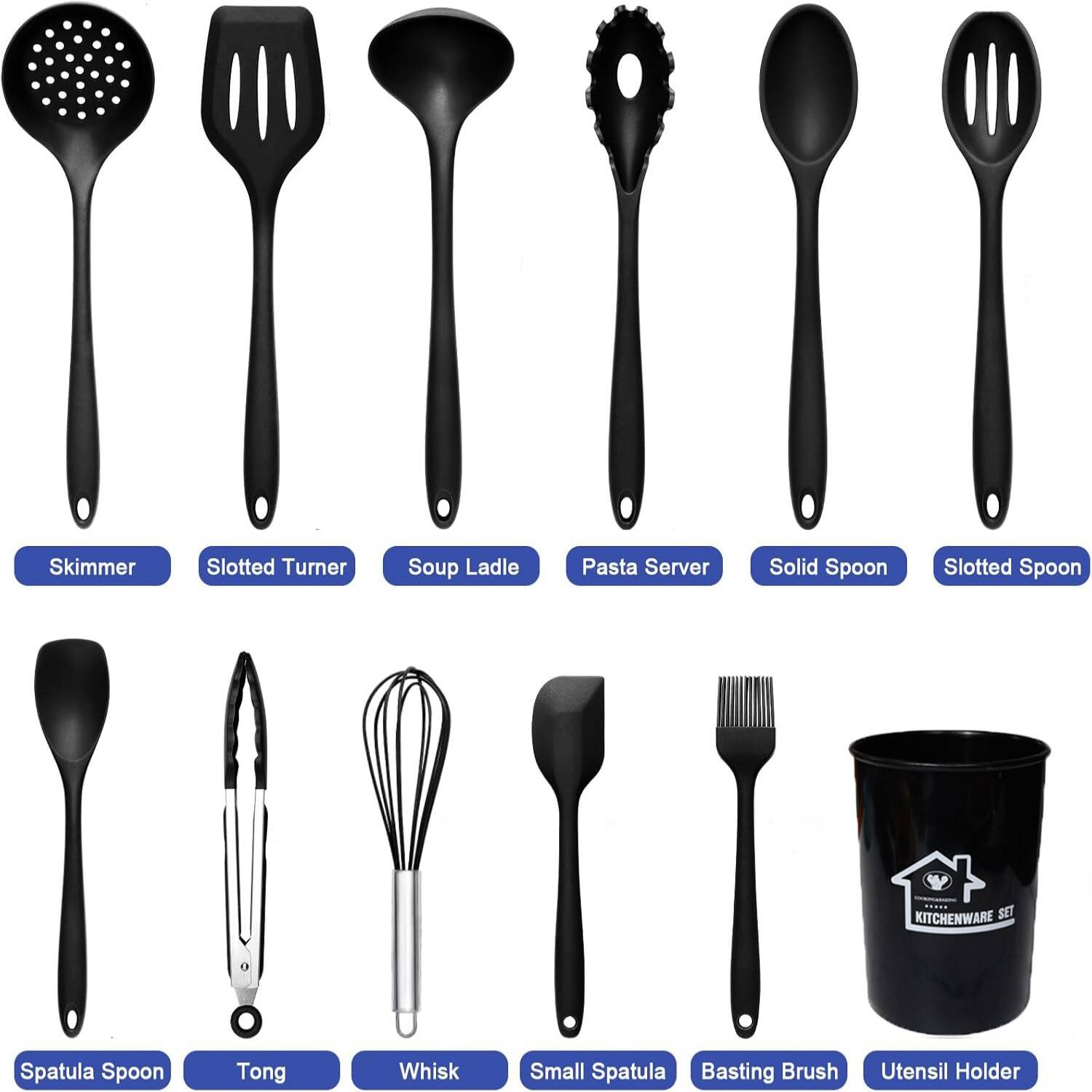 Ensemble d'ustensiles de cuisine en silicone 12 pièces - Classe alimentaire