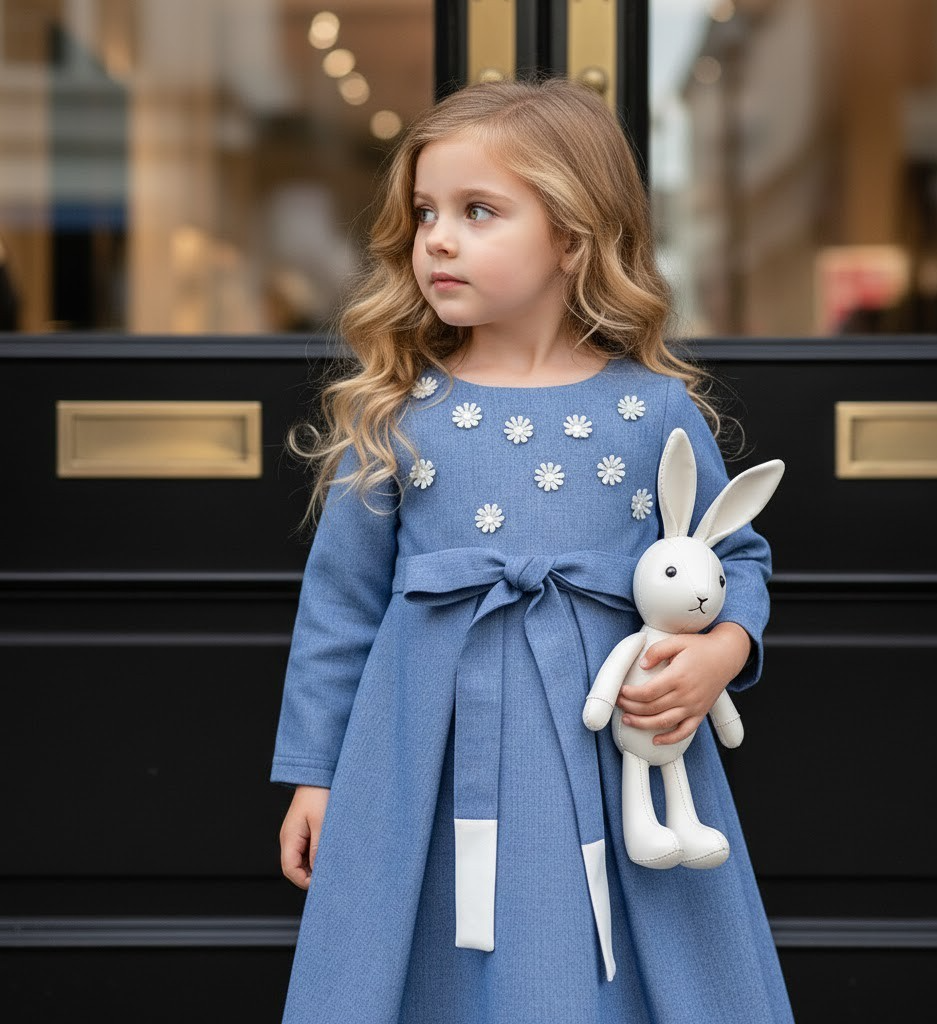 Filles Vieille Jupe Long Coton Doublure Princesse Bleu Coton Party Robe