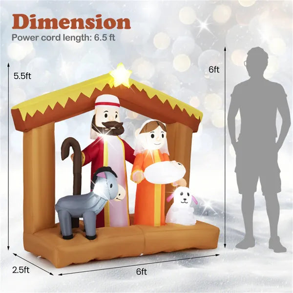 Scène de Nativité Gonflable 6ft - 6 lumières LED intégrées Polyester résistant aux intempéries Xmas Out
