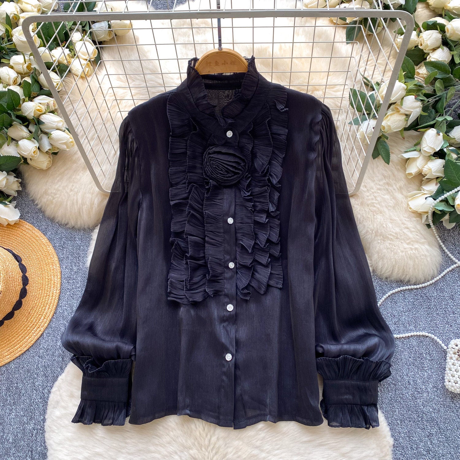 Blouse florale tridimensionnelle de style doux