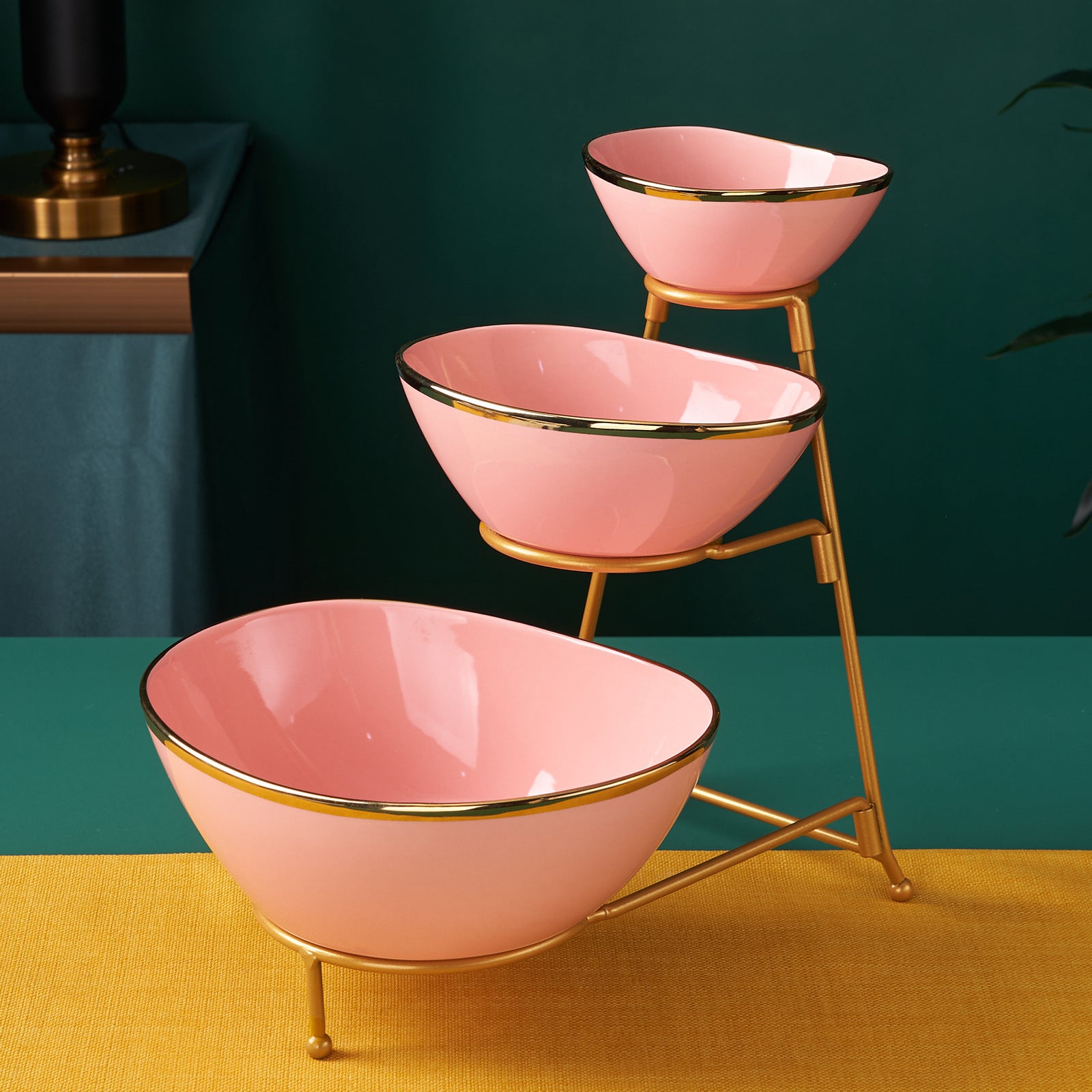 Plateau de fruits en forme de lingot en céramique léger à trois étages pour la maison et le bureau utilisation or-tri