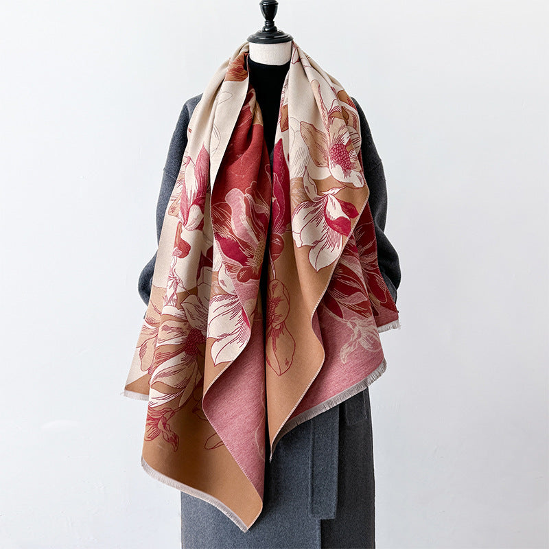 Paysage de style chinois et écharpe au look cachemire floral